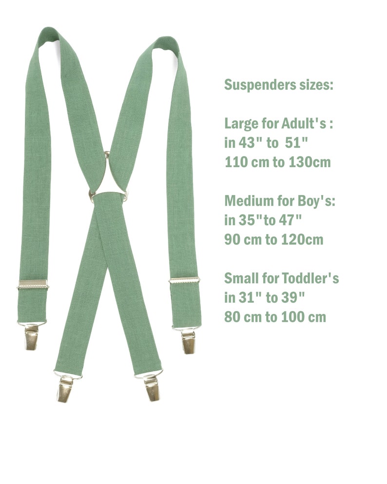 Sage green suspenders
Hunter green suspenders
Bright sage green suspenders