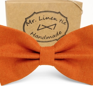 Burnt orange bow tie,burnt orange color  linen bow tie, wedding necktie, linen necktie,  groomsmen necktie,necktie, bow tie for men