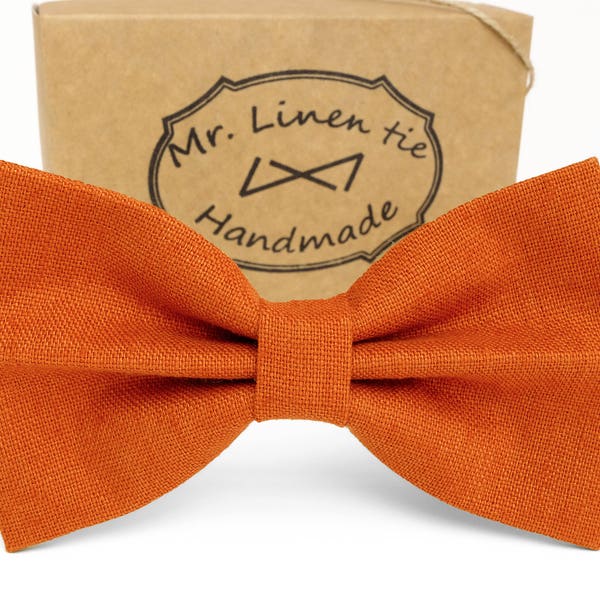 Pajarita naranja quemada, pajarita de lino de color naranja quemado, corbata de boda, corbata de lino, corbata de padrino, corbata, pajarita para hombres