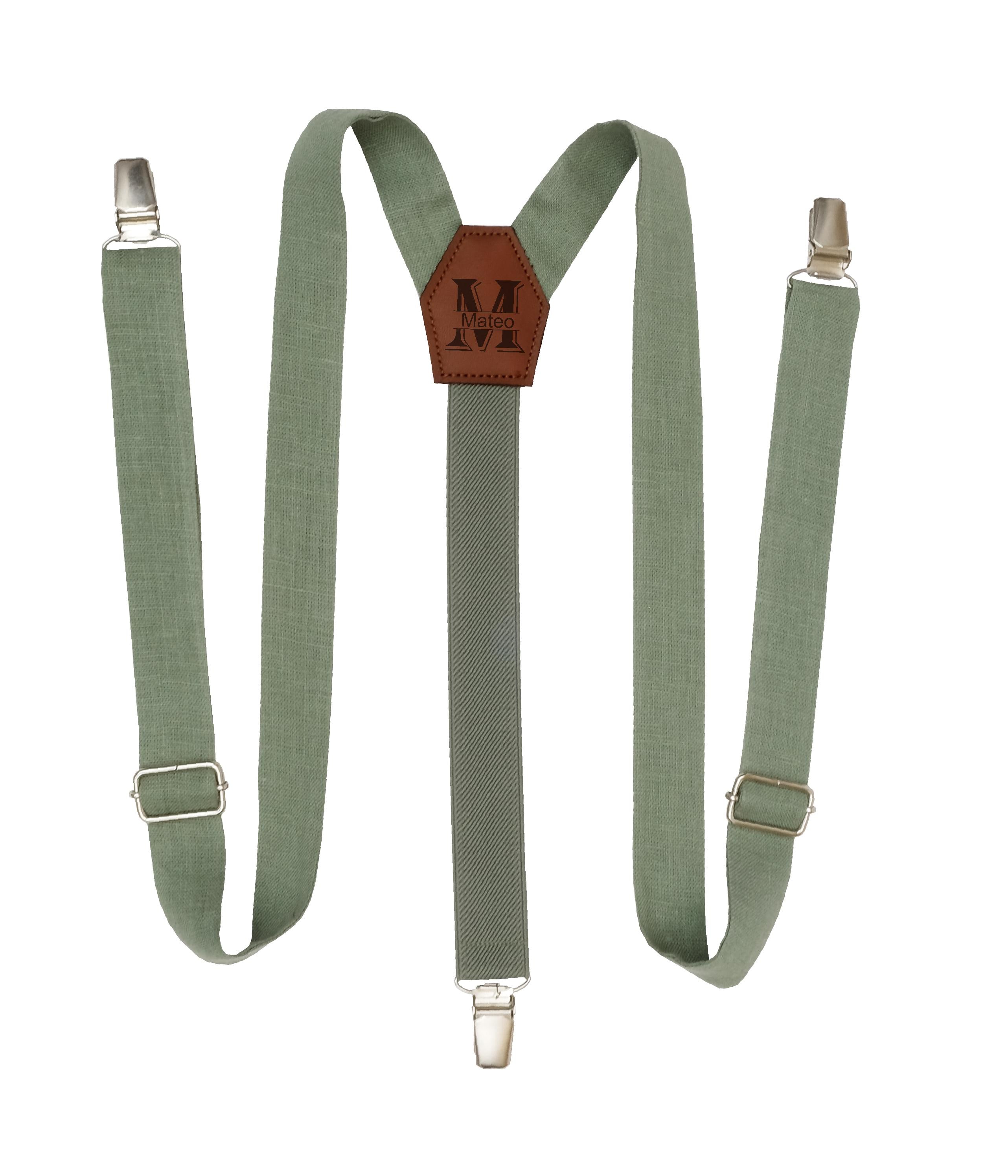 Eucalyptus Suspenders .Personalized suspenders.Engraved braces .Elastic-linen braces.Custom suspenders.Boys suspenders.