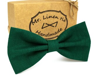 Emerald color,green color  linen bow tie, wedding necktie, linen necktie,  groomsmen necktie,  necktie, bow tie for men