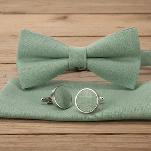 Handmade Linen Bow Tie: Bright Sage Green Wedding Style
