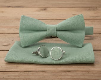 Handmade Linen Bow Tie: Bright Sage Green Wedding Style