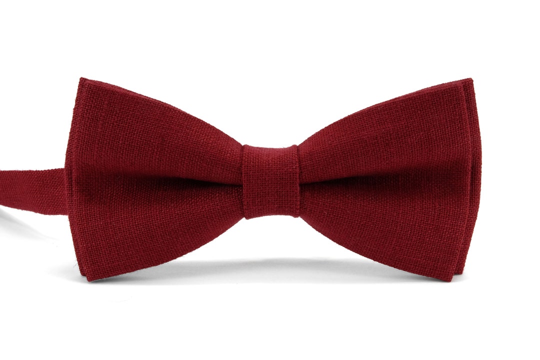 Burgundy Bow Tie Red Linen Bow Tie Wedding Necktie Linen Etsy
