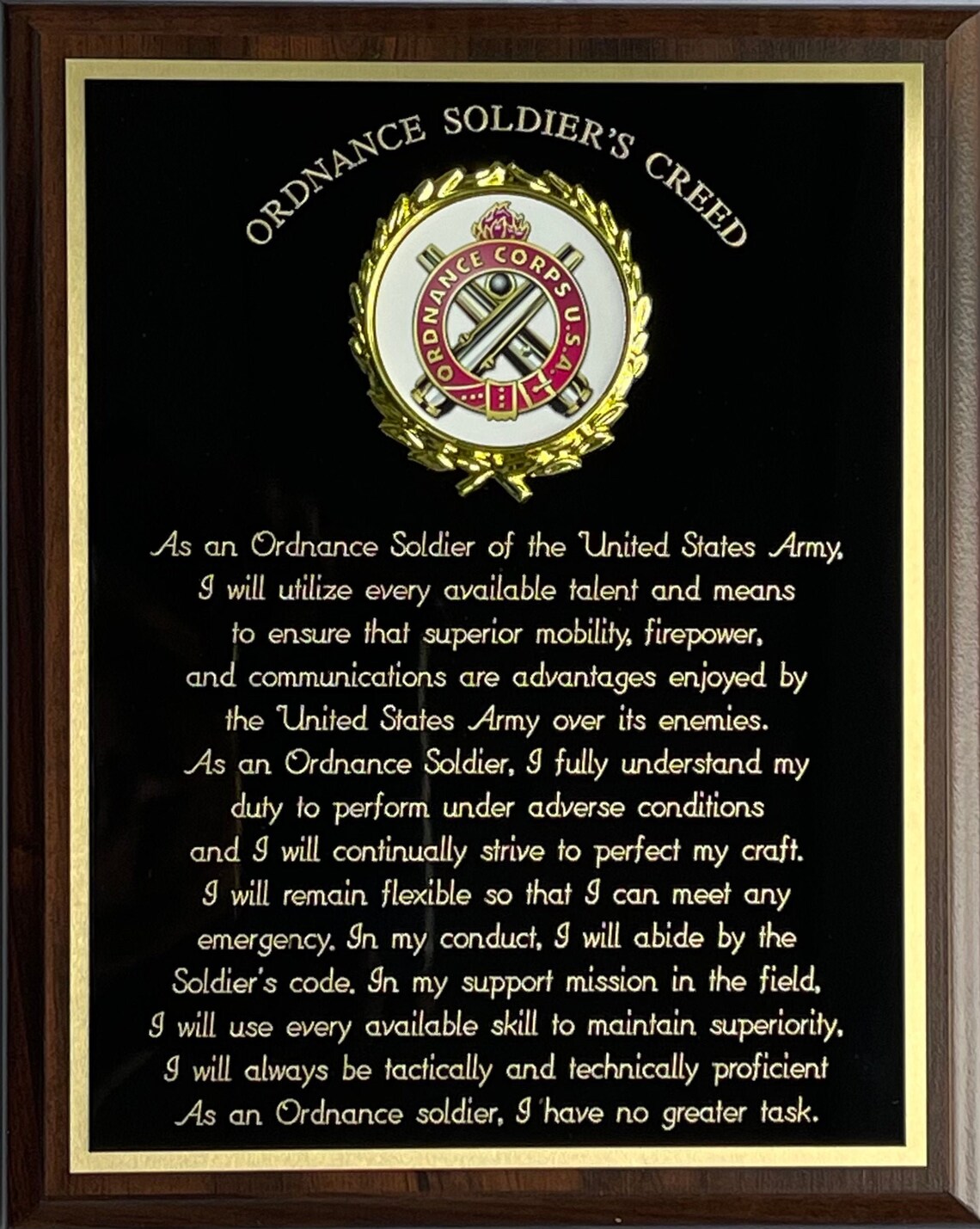 US Army Ordnance Corps Soldier's Creed Plaque Army Gifts Etsy