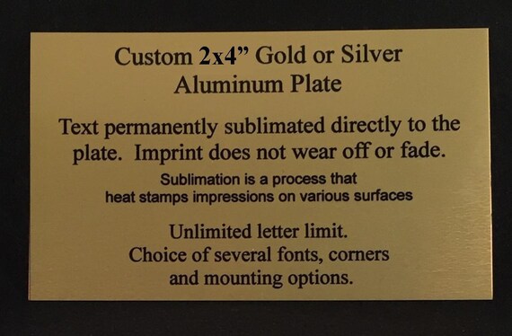 2x4 or 1x3 GOLD SILVER Custom Engraved Brass Plate Sublimation Plaque