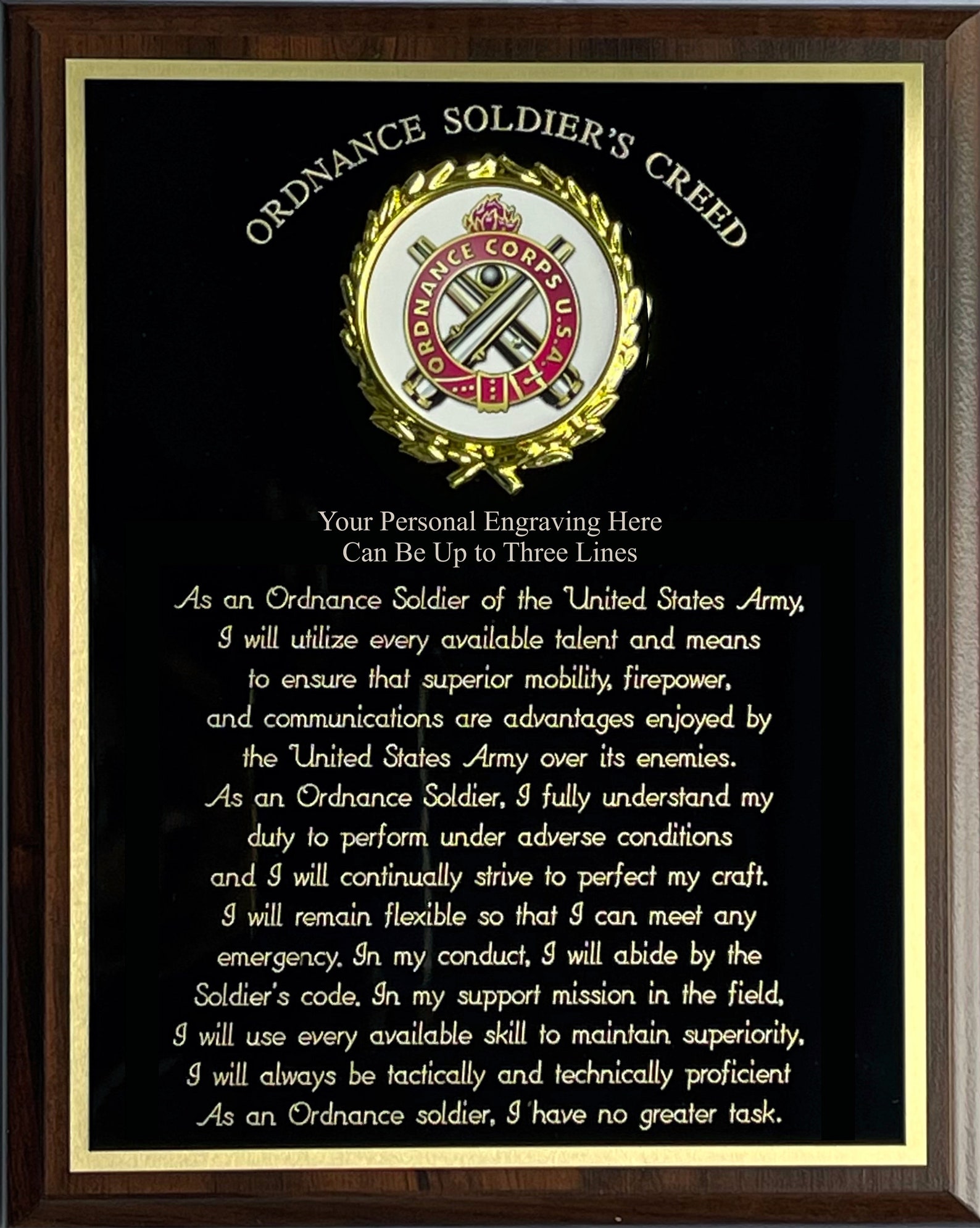 US Army Ordnance Corps Soldier's Creed Plaque Army Gifts Etsy
