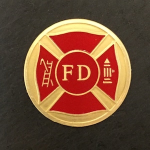 7/8&quot; Fire Department Fighter fighter FD  Maltese Cross - Red and Gold Emblem Insignia Mounting on Plaques or Shadow Boxes.