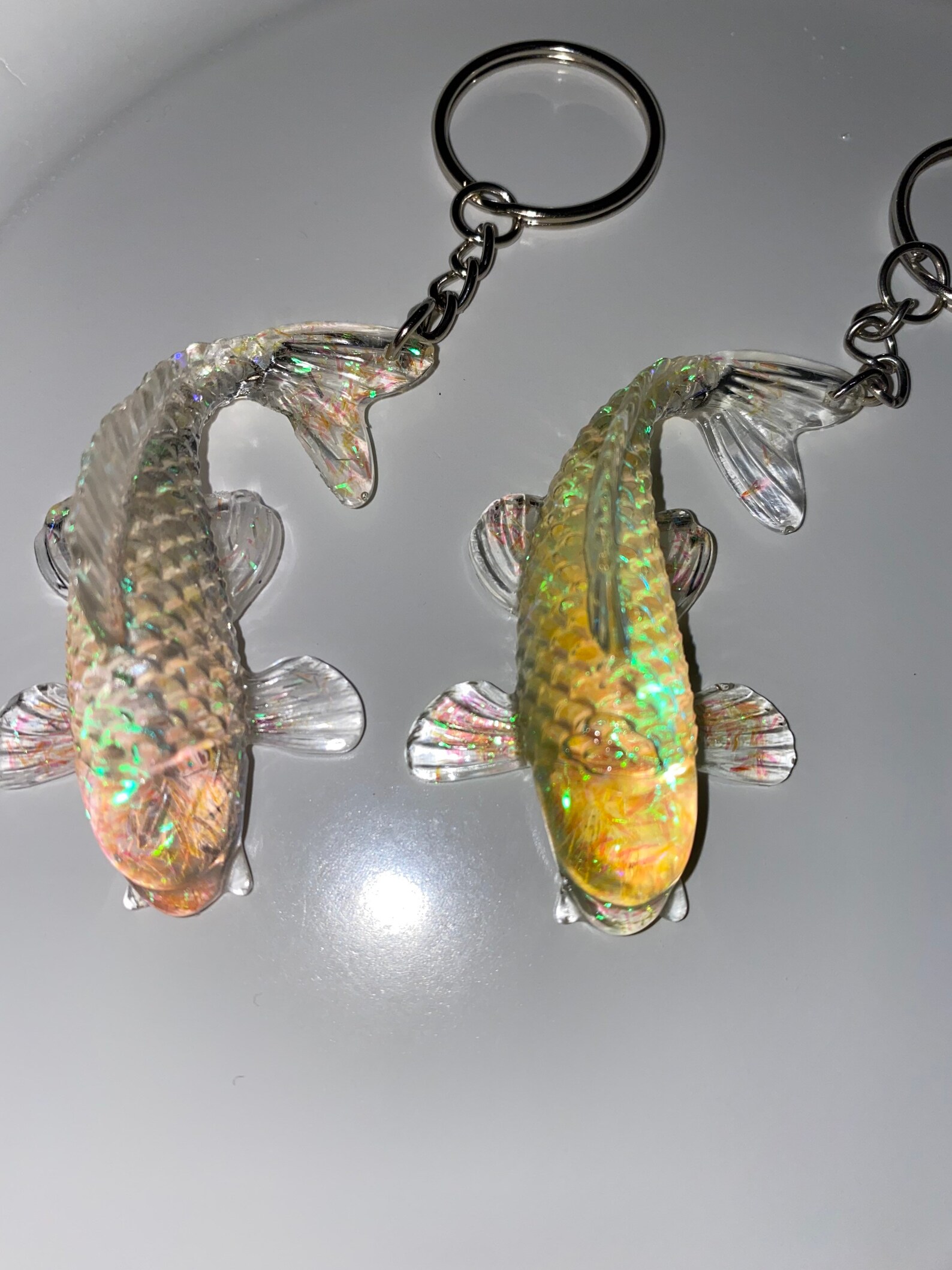 Holographic resin fish keychain Etsy