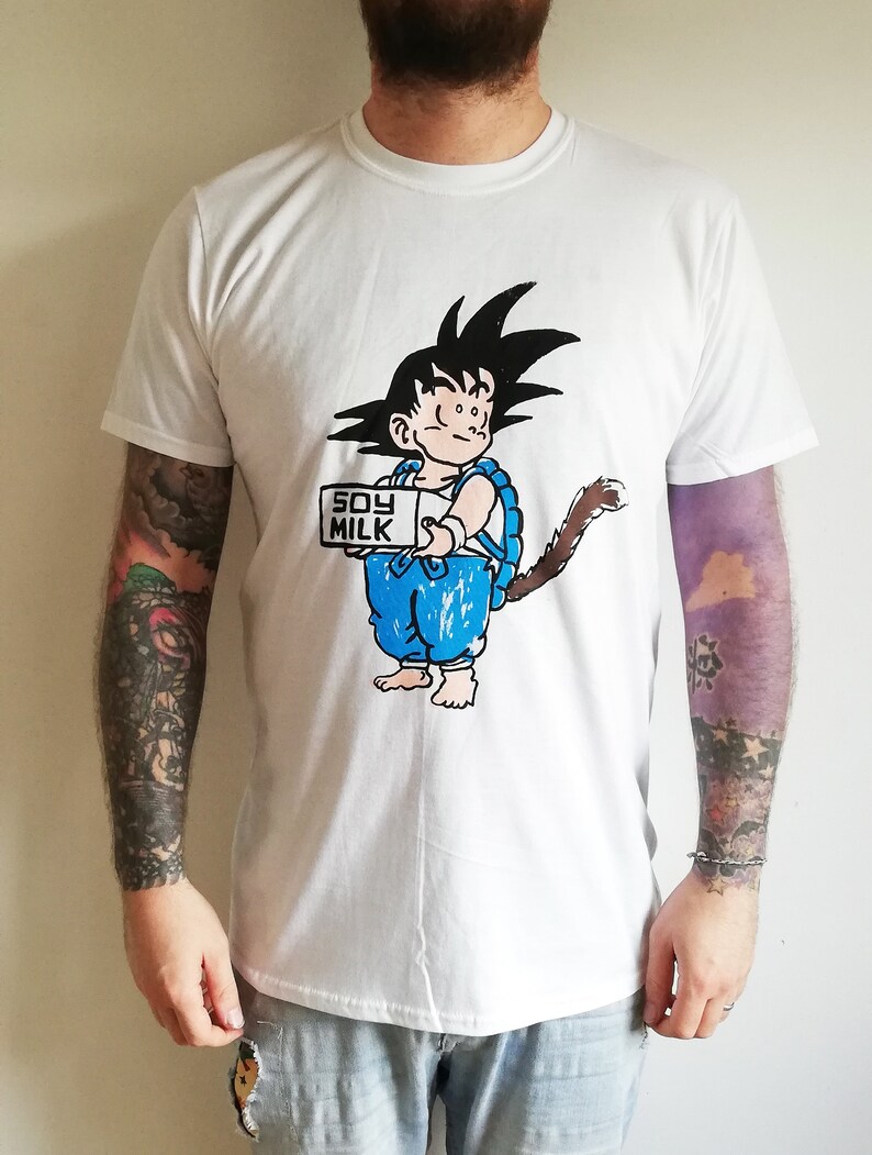 Dragon Ball Z Homemade Dragon Ball Vegan tshirt GOKU Screenprint Tshirt Soy Milk LARGE Anime Illustration Vegan