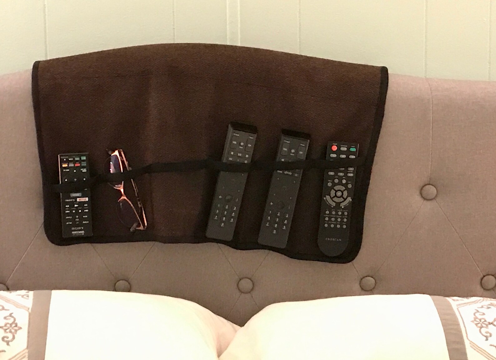 Over headboard remote control organizer Fabric 6 slots caddy Etsy