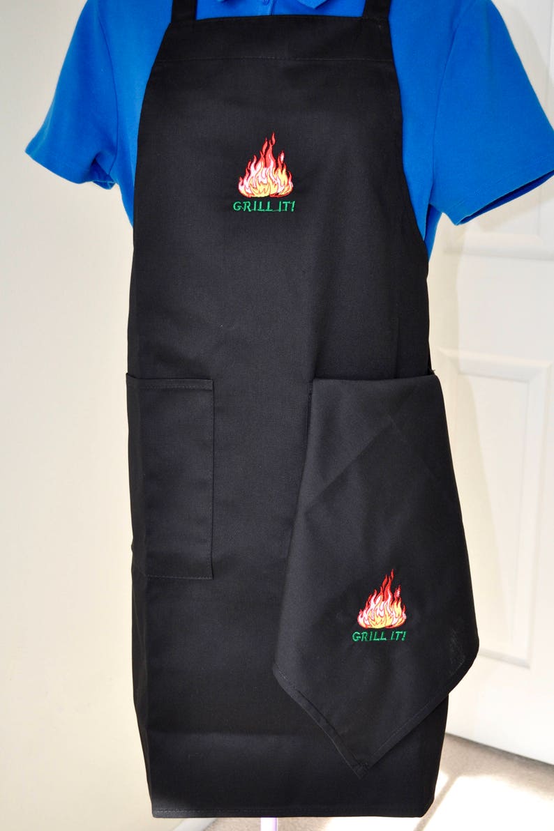 Embroidered Man Apron Grill Apron for Man Black Apron BBQ Etsy