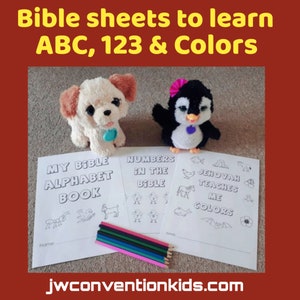 JW Kids Bible ABC 123 & COLORS hojas de trabajo/libro para niños de 2 a 6 años