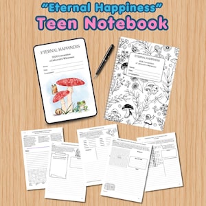 May include: A set of two notebooks titled Eternal Happiness 2026 Convention of Jehovah's Witnesses, one with a colorful mushroom and frog illustration and one with a black and white floral pattern, plus a black pen and five interior activity pages.