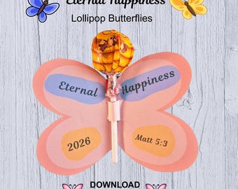 Butterfly Lollipop Template for the JW Eternal Happiness Convention PDF Printable Download for Gift