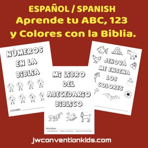 Libro biblico del abecedario, colores y números en español. Libreta para niños de 2-6 años