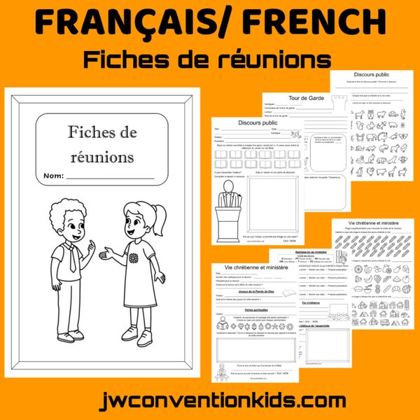 French / Français Fiches de réunions 6-12 ans Meeting Worksheets for JW Children 6-12yo PDF Printable
