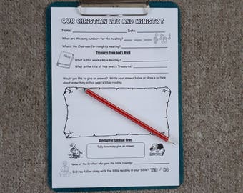 aMeeting Worksheet & Service Notes for JW Children kids