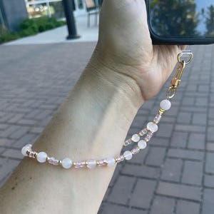 Rose Quartz Wristlet with Phone Tether Tab