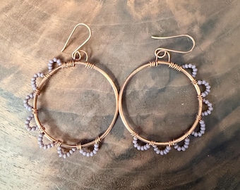 Copper earrings with seed beads