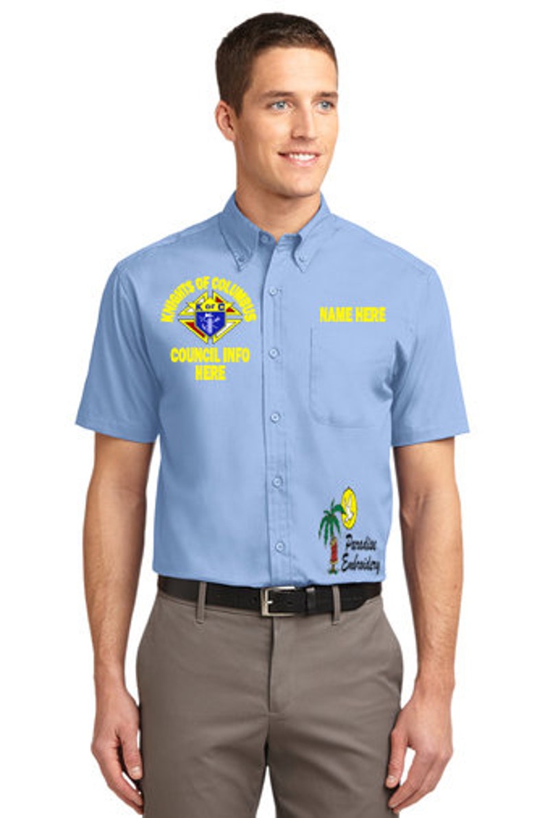 6xl Small Knights of columbus 3RD degree dress shirt Embroidered with your lodge info under logo and your name over pocket