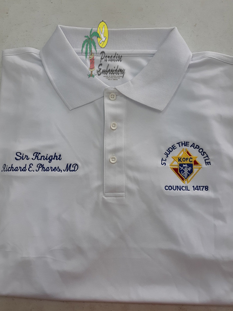 Embroidered with your council info under logo and your name on right chest Knights of columbus polo 100 /% Polyester shirt 6xl Small