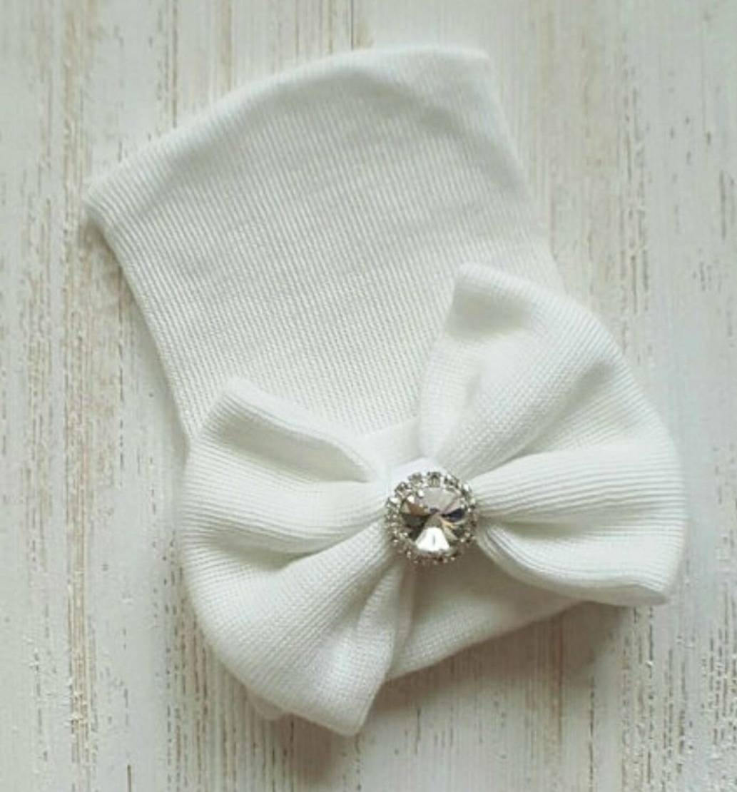 Baby girl newborn hat with bow and rhinestone baby girl hat Etsy