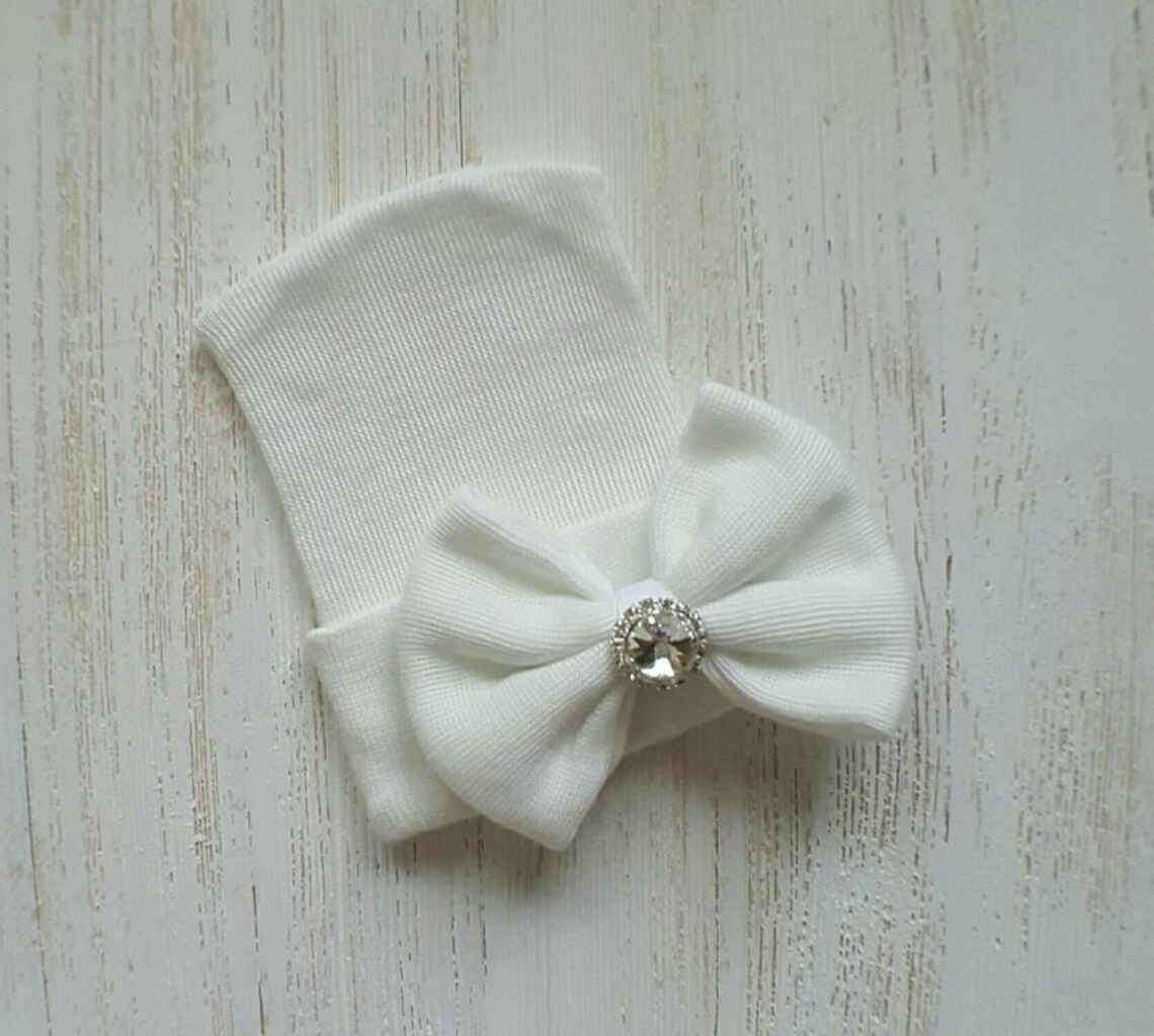 Baby Girl Newborn Hat With Bow and Rhinestone Baby Girl Hat Etsy