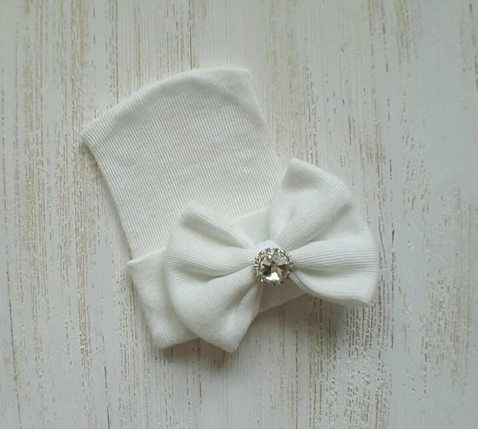 Baby Girl Newborn Hat With Bow and Rhinestone Baby Girl Hat Etsy