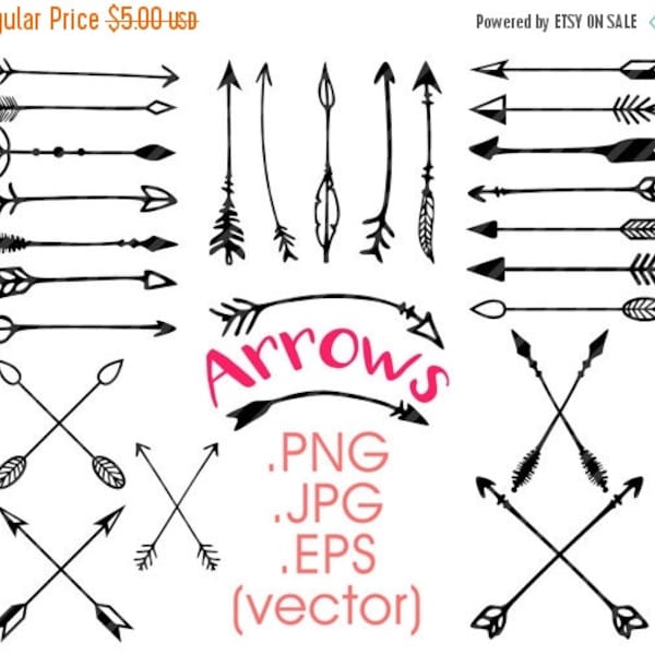 80% Until New Year - Arrows clipart: hand drawn arrows tribal vector arrows doodle clip art .PNG .JPG .EPS print and cut, printable, instant