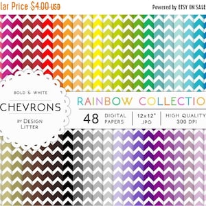 80% Until New Year - SALE Chevrons digital papers · 48 rainbow chevrons sheets bold and white chevrons backgrounds chevrons for scrapbooking