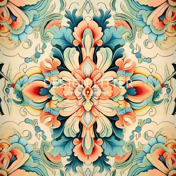 Elegant Geometric Wallpaper - Colorful Symmetrical Pattern, Dreamy Teen Room Decor| Digital Papers | Backgrounds | Wallpaper