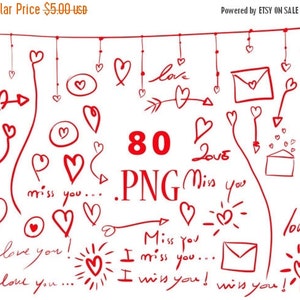 80% Until New Year - Valentine's clipart: hand drawn hearts tribal vector valentines day arrows doodle clip art 40 .PNG .EPS print and cut,