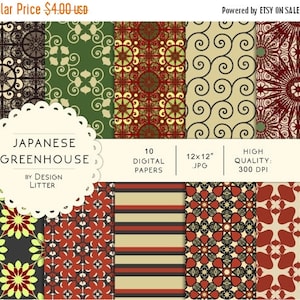 80% fino al nuovo anno - carte digitali giapponesi serra rosso e nero vetro orientale orientale finestra - carta scrapbook, scrapbooking giapponese
