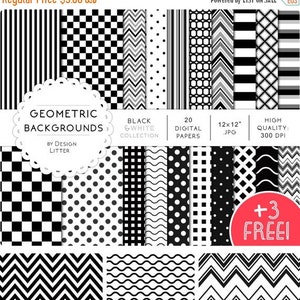80% fino al nuovo anno - 50 per cento FUORI VENDITA · Bianco e nero digitale carta 3 LIBERO / a pois, carta scrapbook chevrons, scacchi sfondo