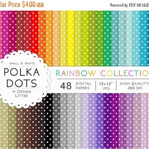 80% Until New Year - SALE Polka dots digital papers · 48 rainbow polka dots fun and bright small and white for scrapbooking printable · Inst