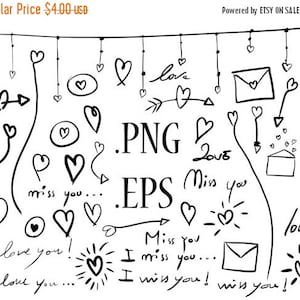 80% Until New Year - Valentine's clipart: hand drawn hearts tribal vector valentines day arrows doodle clip art 40 .PNG .EPS print and cut,