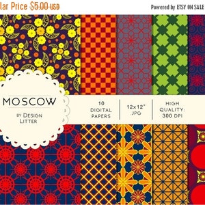 80% Until New Year - Moscow digital papers · colorful carnival and circus backgrounds city for scrapbooking with colored flowers and tiles ·
