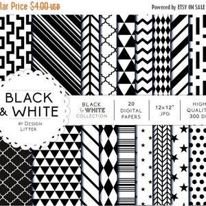 80% Until New Year - Black & white digital papers · black and white geometric backgrounds polka dots chevrons stars triangles for scrapbooki