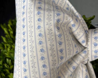 Large Blue Floral Striped Fabric Bow