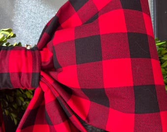 Large Holiday Buffalo Check Fabric Bow