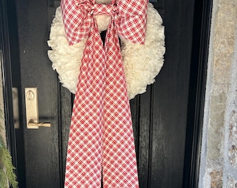 Large Red Plaid Holiday Fabric Bow