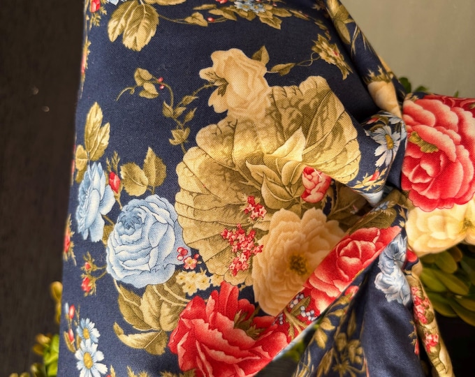 Large Blue Floral Fabric Bow