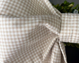 Large Beige Check Fabric Bow