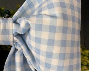 Large Blue Check Fabric Bow