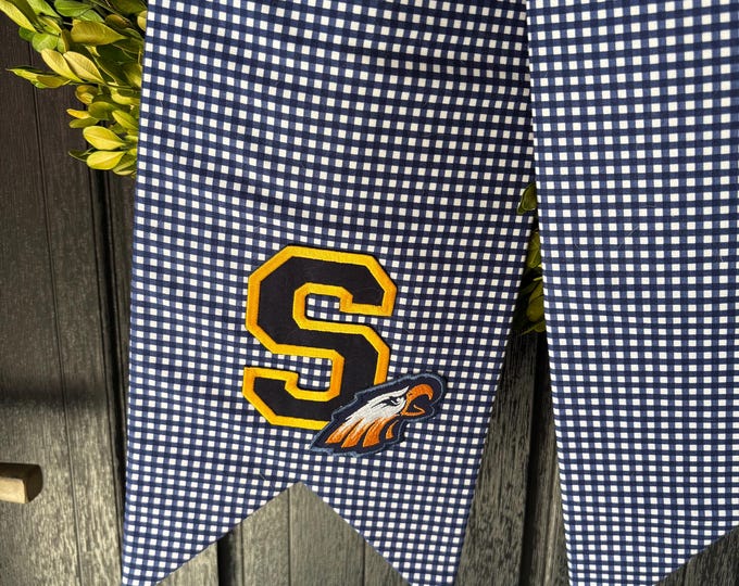 Large Blue Check Skyline High Fabric Bow