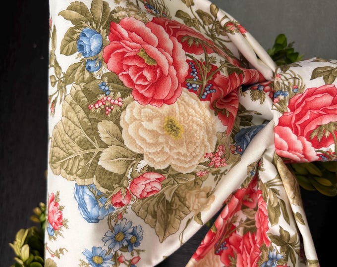 Large White Floral Fabric Bow