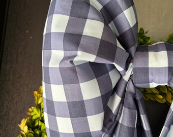 Large Blue Check Fabric Bow