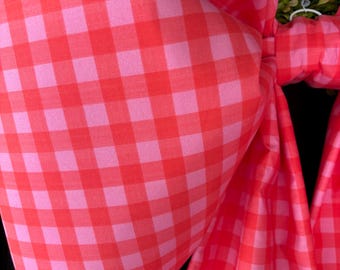 XXL Pink & Red Check Fabric Bow