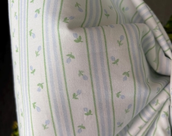 Large Blue Floral Striped Fabric Bow